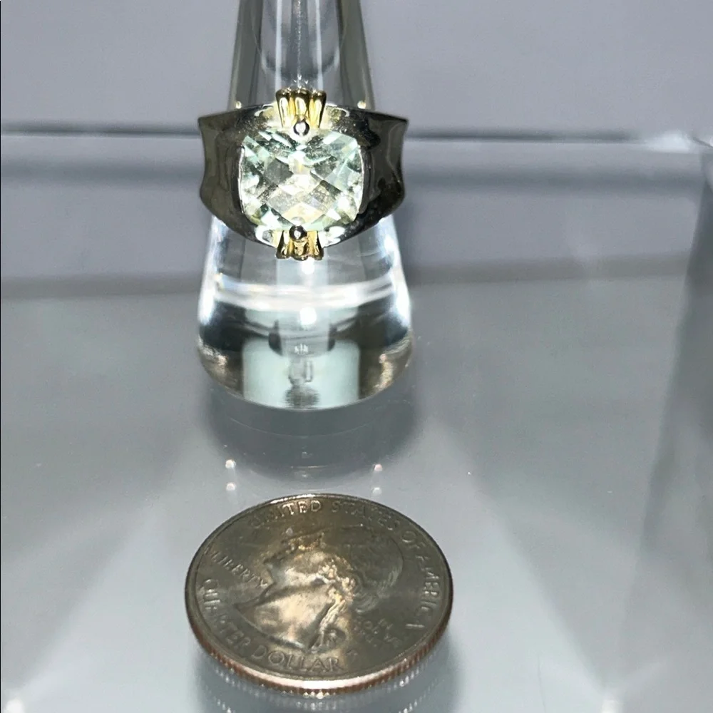NWOT Genuine Green Amethyst Sterling Silver Gold Accent Designer Ring Bohemian